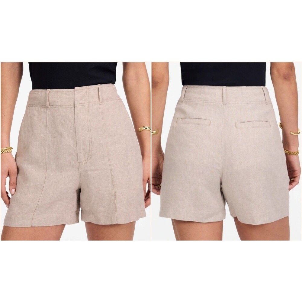 Madewell Women's 2 Pintucked Shorts 100% Linen Oat Beige High Rise Style NU671